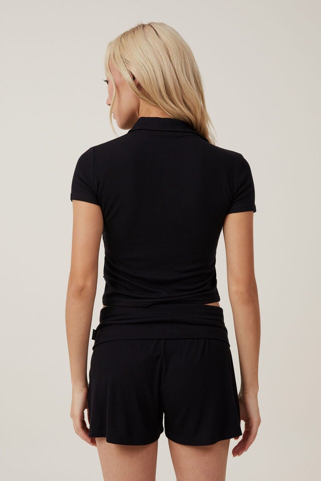 Cotton On Sleep Recovery Polo Top True Black