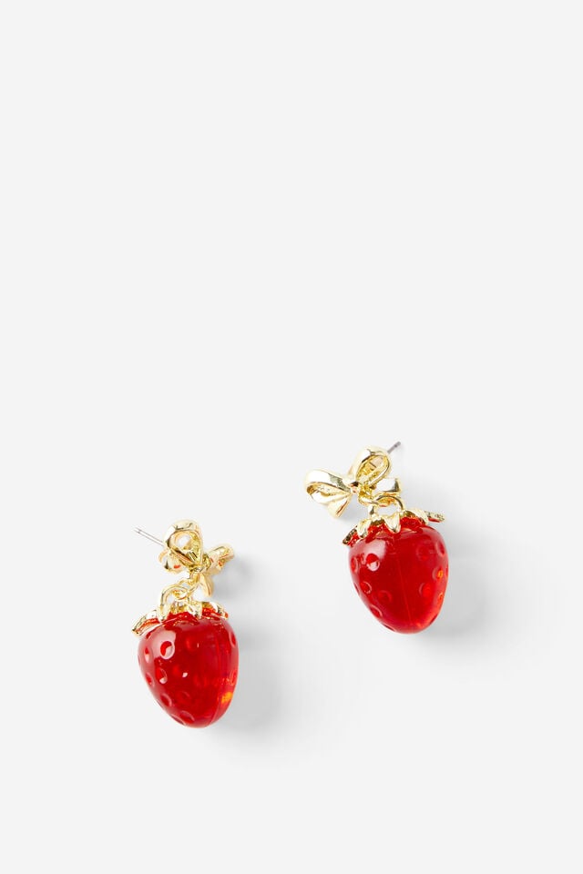 Cotton On Small Charm Earring Up Bow Strawberry