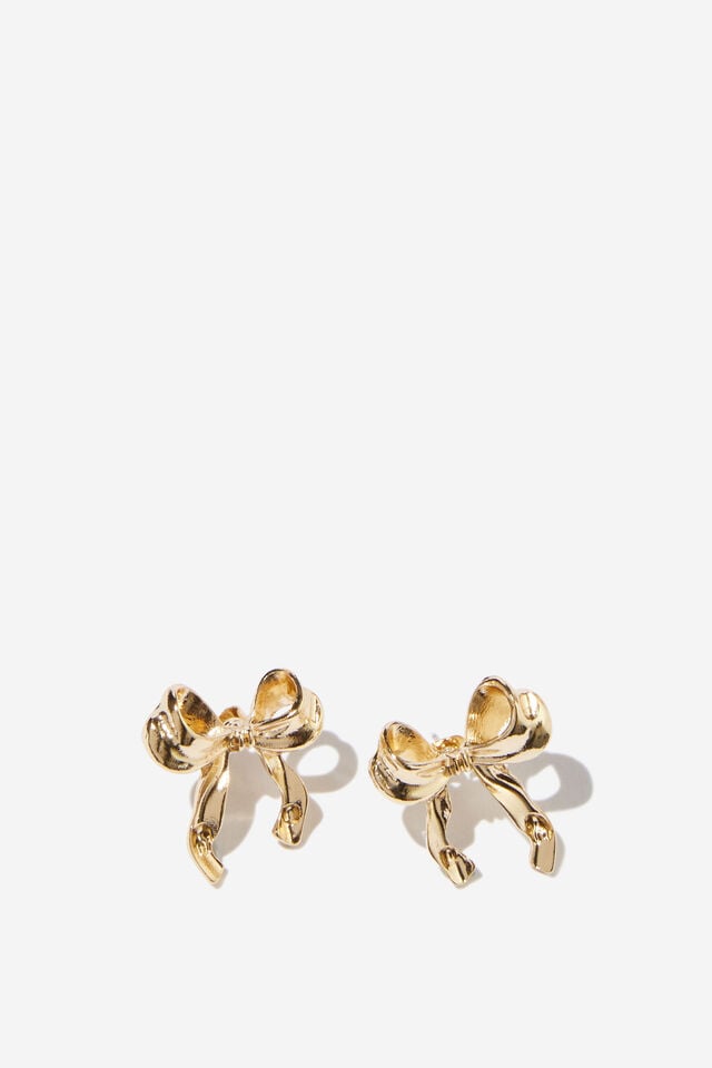 cotton on Small Charm Earring up gold crinkled bow
