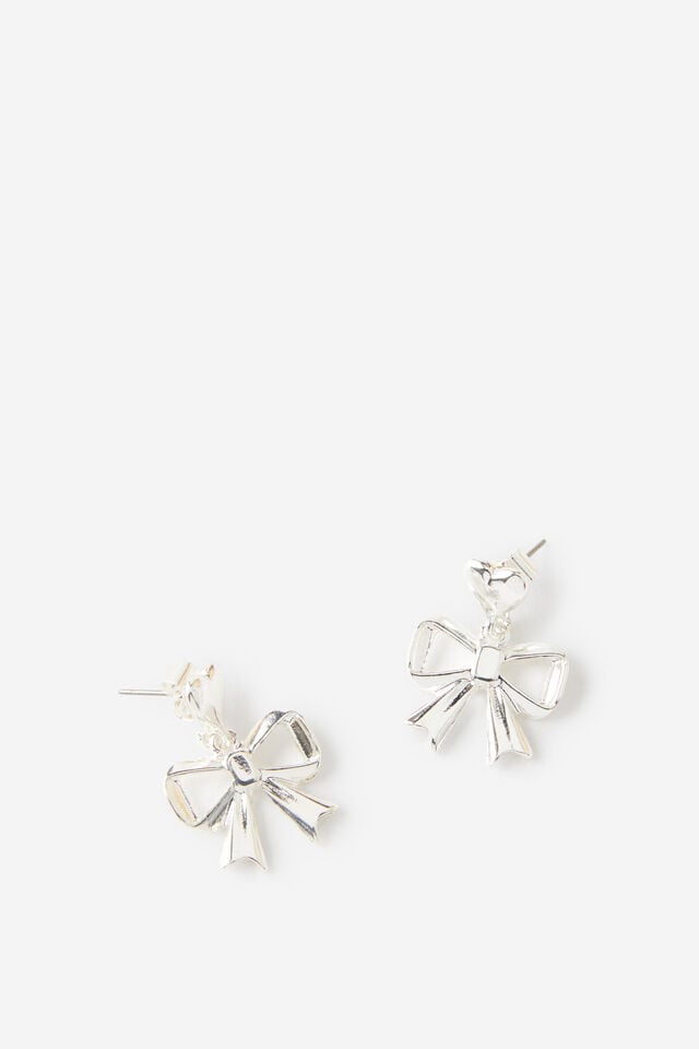 cotton on Small Charm Earring up silver bow hearts