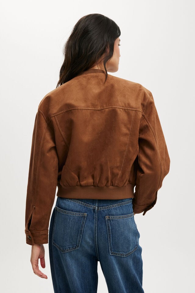 Cotton On Sophia Faux Suede Utility Bomber Tan