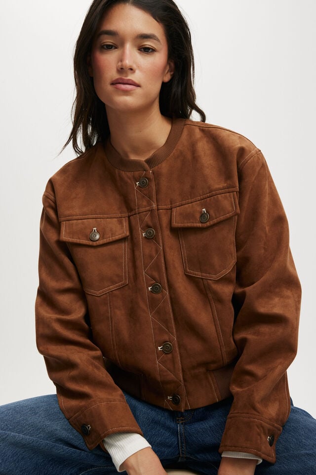 Cotton On Sophia Faux Suede Utility Bomber Tan