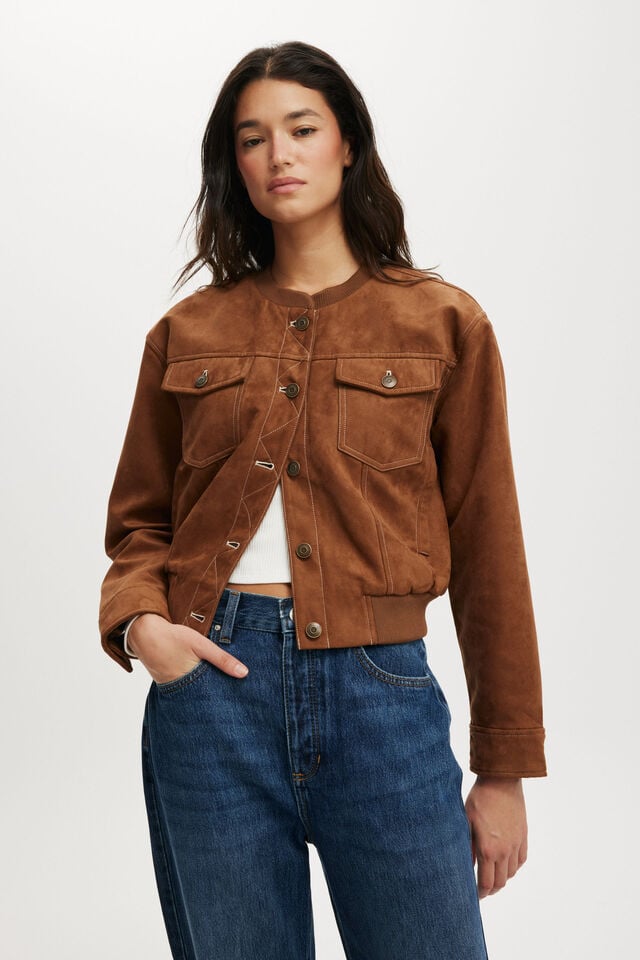 cotton on Sophia Faux Suede Utility Bomber tan