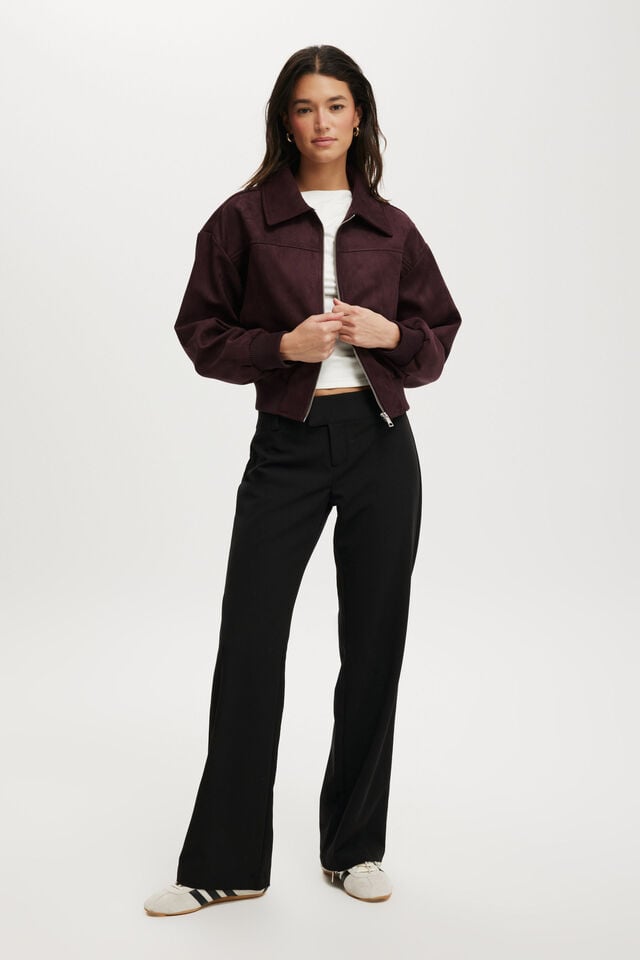 Cotton On Sophie Faux Suede Bomber Burgundy