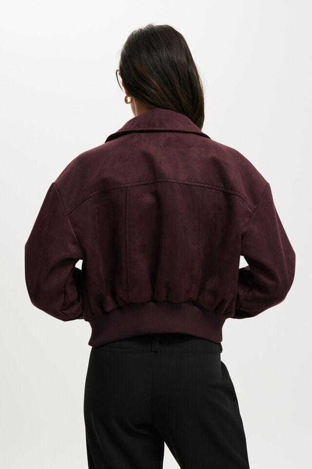 Cotton On Sophie Faux Suede Bomber Burgundy