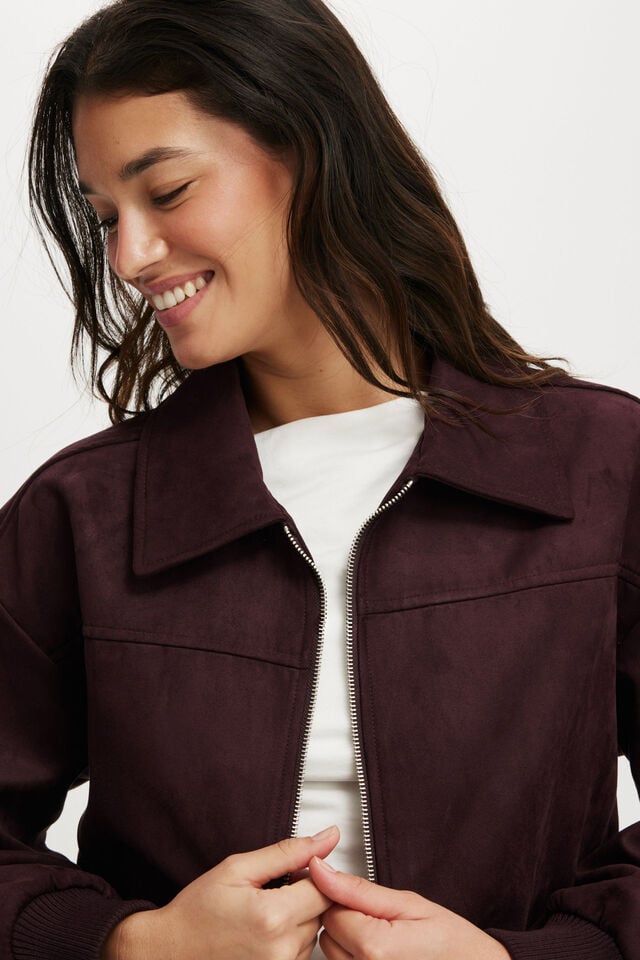 Cotton On Sophie Faux Suede Bomber Burgundy