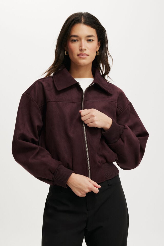 cotton on Sophie Faux Suede Bomber burgundy