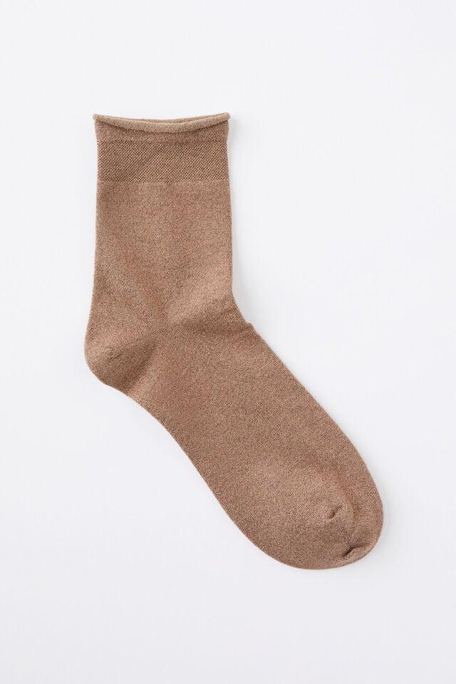 Cotton On Sparkle Mid Crew Sock Brown