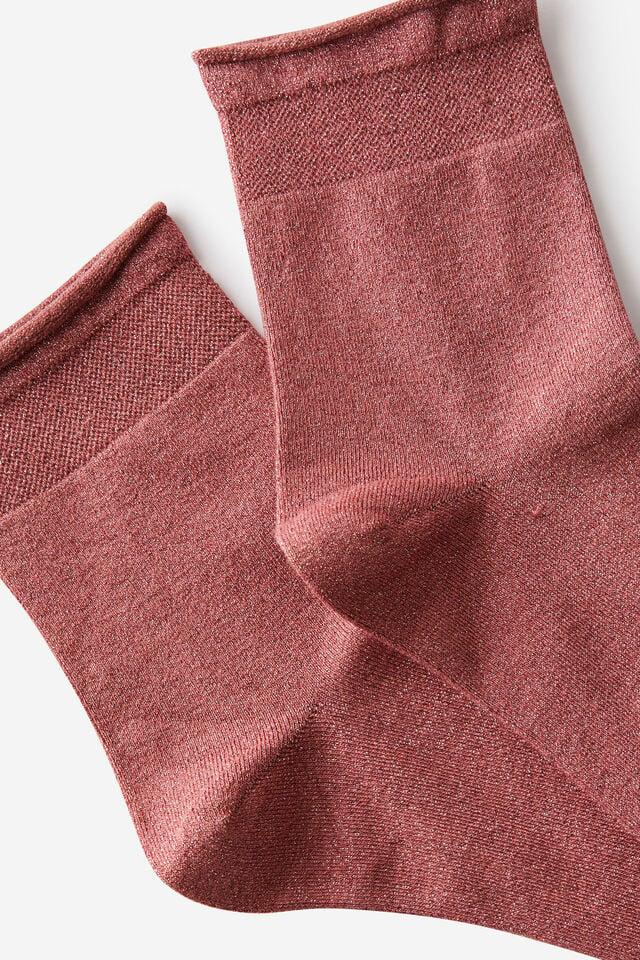 Cotton On Sparkle Mid Crew Sock Rose