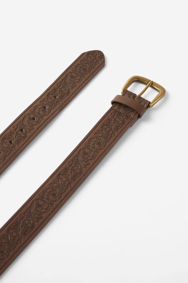 Cotton On Stamped Belt Brown/vintage Brass Buckle