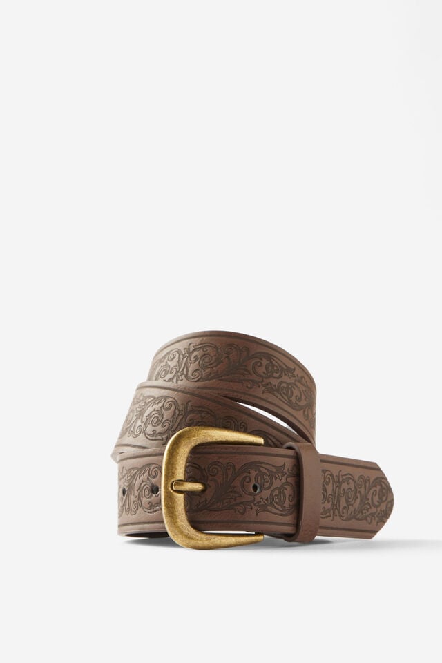 Cotton On Stamped Belt Brown/vintage Brass Buckle
