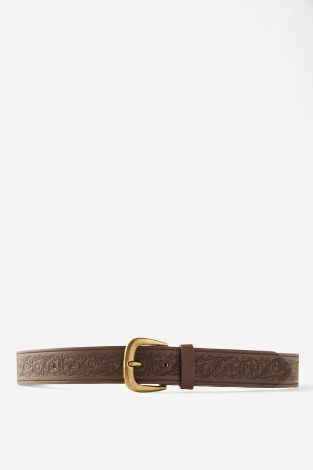cotton on Stamped Belt brown/vintage brass buckle