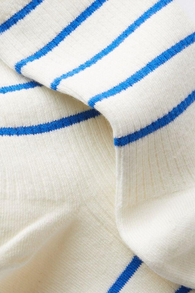 Cotton On Stripe Ribbed Crew Sock Ecru/blue