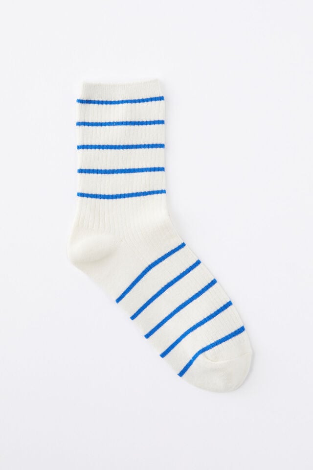 cotton on Stripe Ribbed Crew Sock ecru/blue
