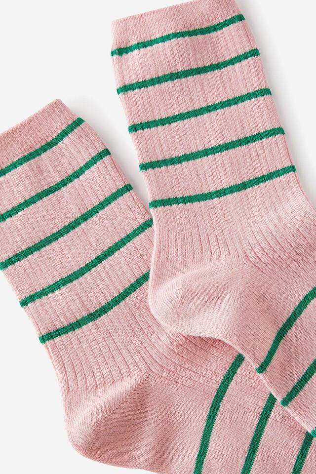 Cotton On Stripe Ribbed Crew Sock Pink/green
