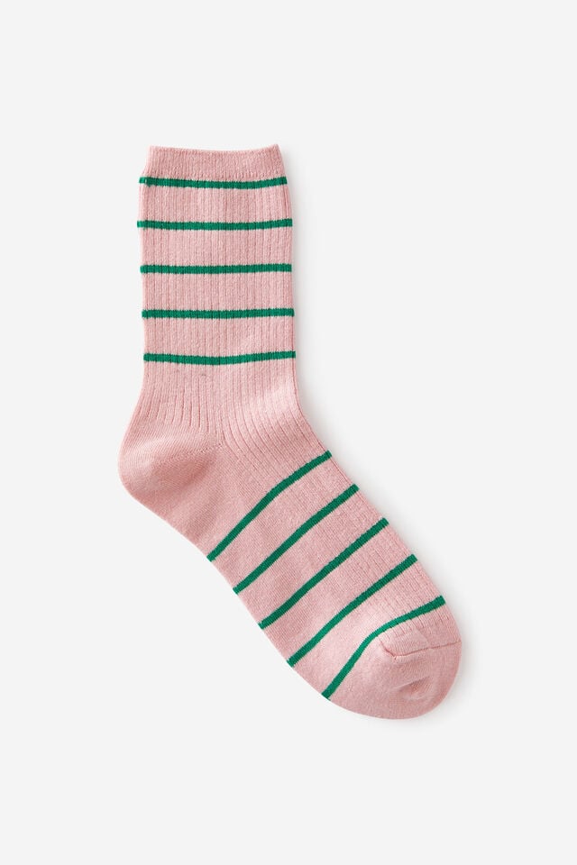 cotton on Stripe Ribbed Crew Sock pink/green