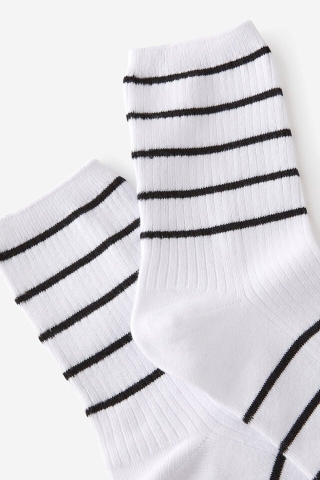 Cotton On Stripe Ribbed Crew Sock White/black