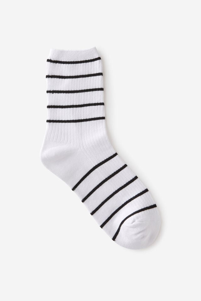cotton on Stripe Ribbed Crew Sock white/black