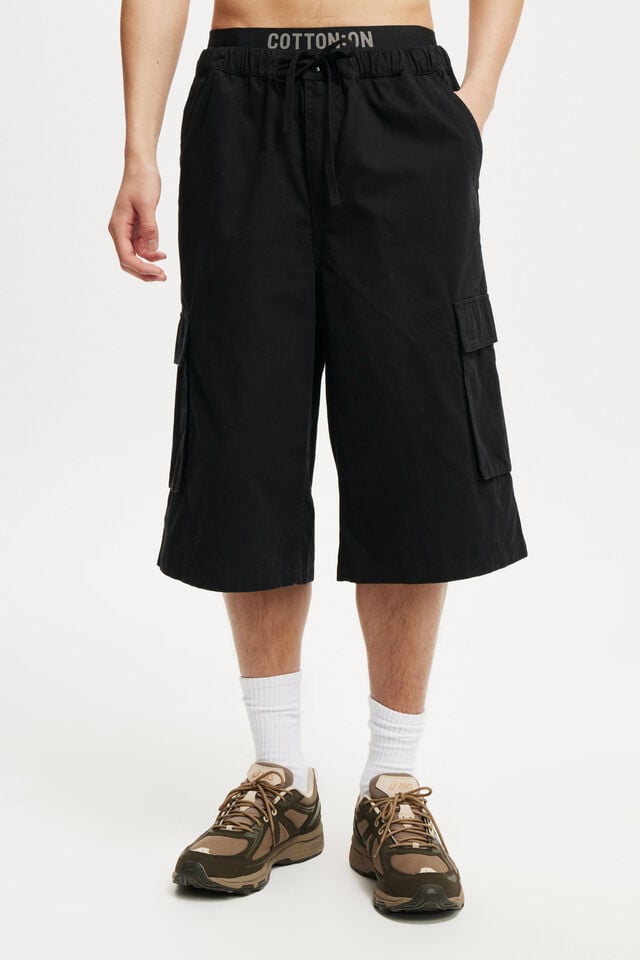 Cotton On Super Baggy Cargo Short Washed Black
