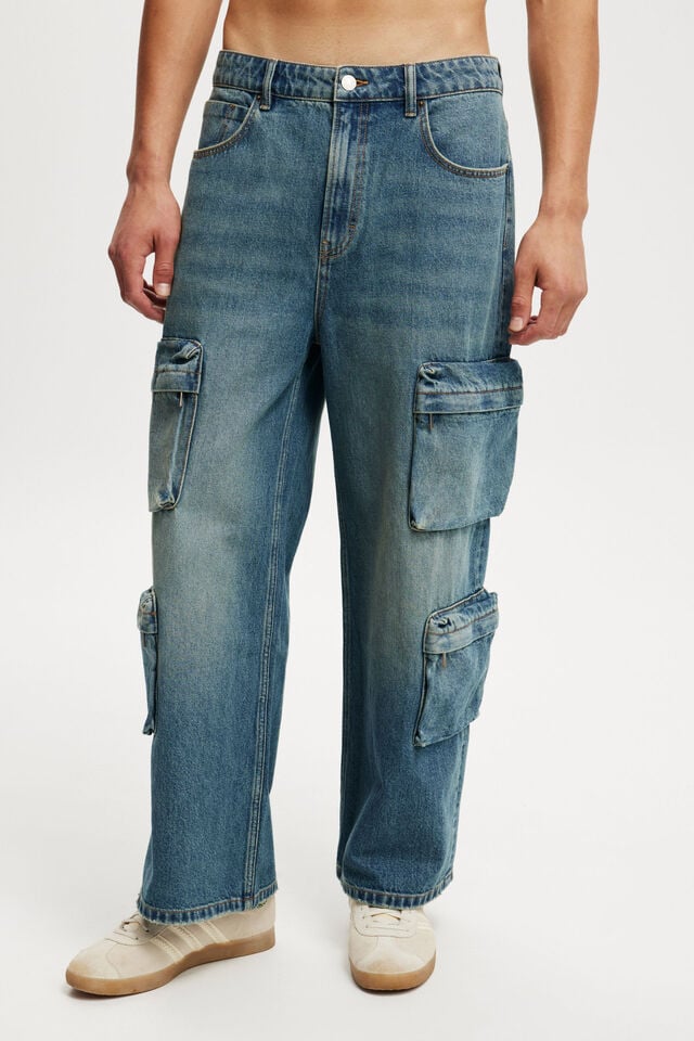 Cotton On Super Baggy Jean Cargo Ditch Blue