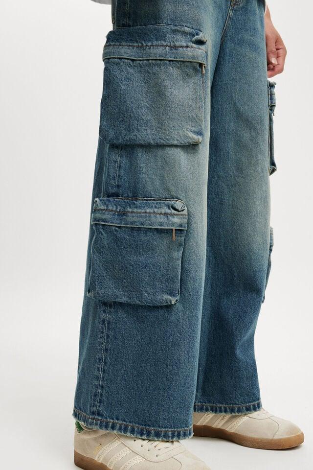 Cotton On Super Baggy Jean Cargo Ditch Blue