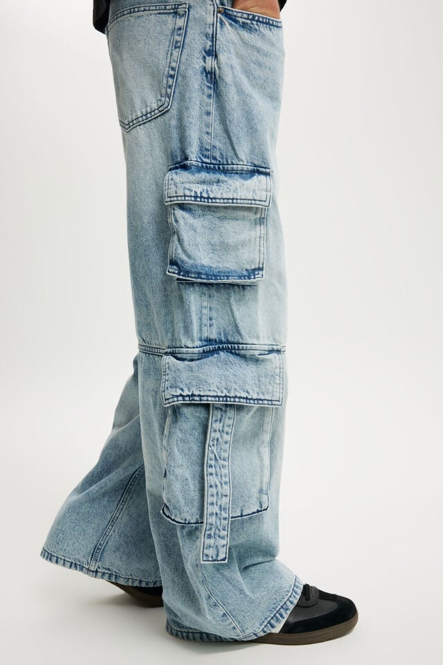 Cotton On Super Baggy Jean Cargo Starlite Blue
