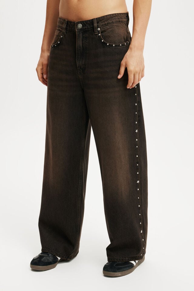 Cotton On Super Baggy Jean Studded Dune Black