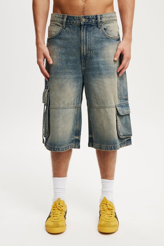Cotton On Super Baggy Jort Cargo Sandstorm Blue