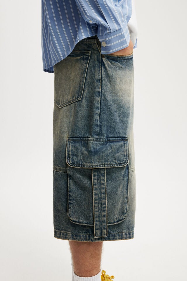 Cotton On Super Baggy Jort Cargo Sandstorm Blue