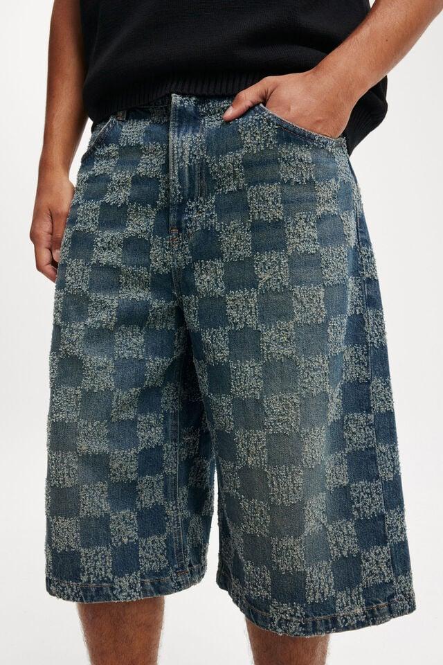 Cotton On Super Baggy Jort Check Up Blue