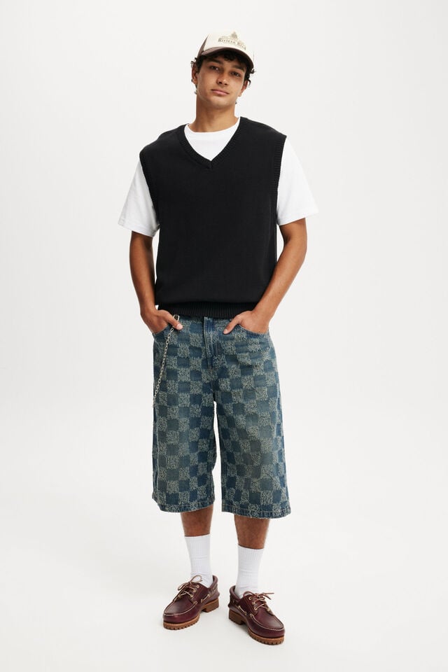 cotton on Super Baggy Jort check up blue