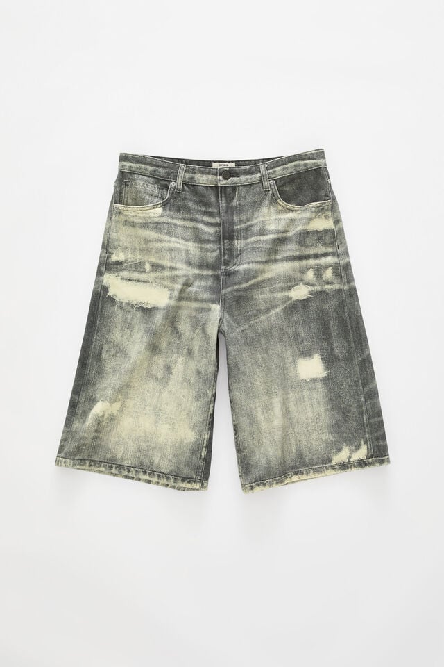 Cotton On Super Baggy Jort Digital Rips Black