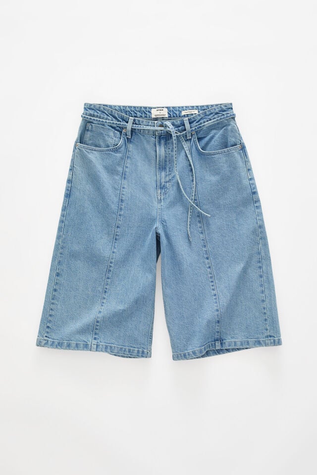 Cotton On Super Baggy Jort Pintuck Sports Blue