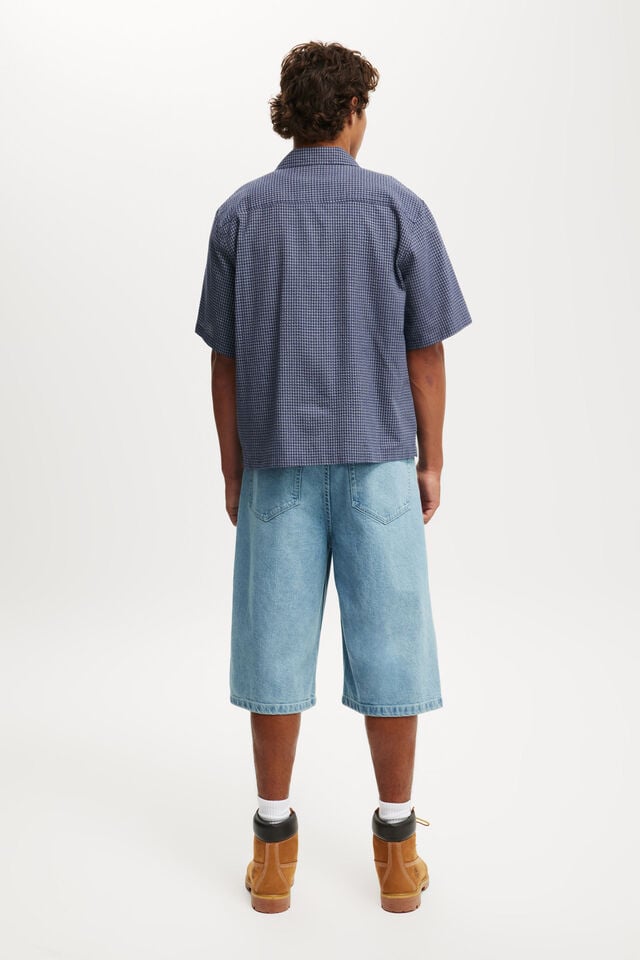 Cotton On Super Baggy Jort Pintuck Sports Blue