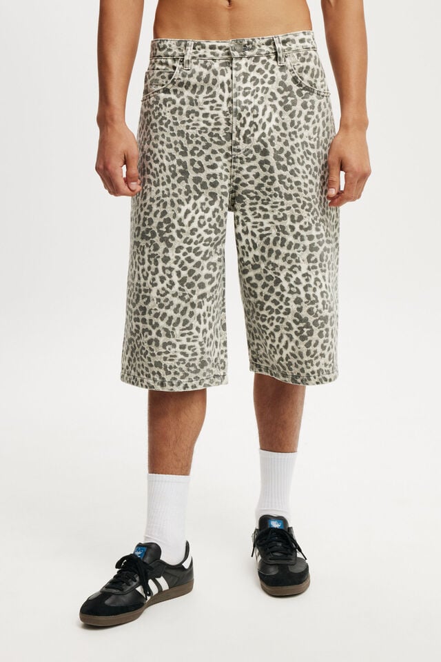 Cotton On Super Baggy Jort Textured Leopard