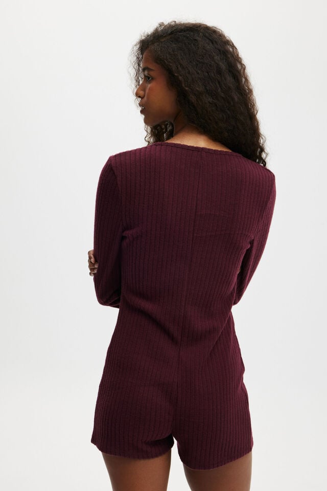 Cotton On Super Soft Ribbed Romper Dark Oak