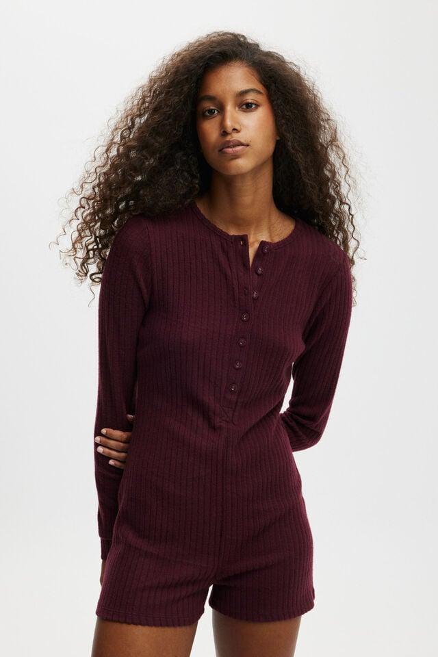 Cotton On Super Soft Ribbed Romper Dark Oak