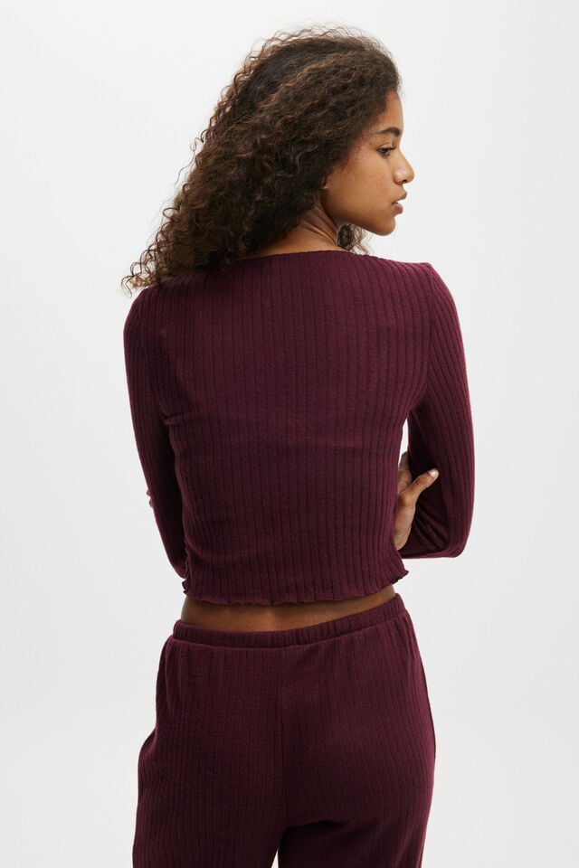 Cotton On Super Soft Ribbed Wrap Top Dark Oak