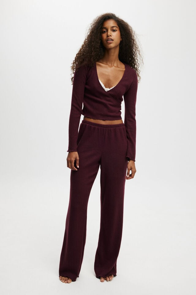 Cotton On Super Soft Ribbed Wrap Top Dark Oak