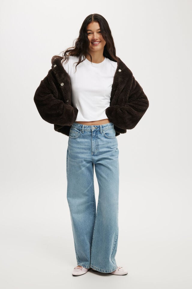 Cotton On Teddy Bomber Jacket Brown