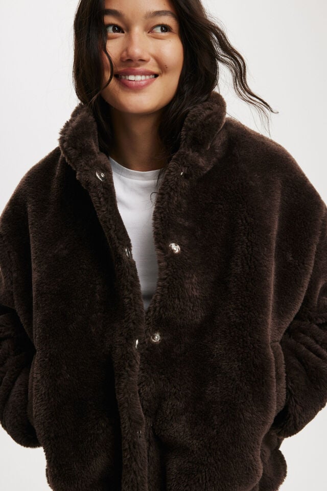 Cotton On Teddy Bomber Jacket Brown