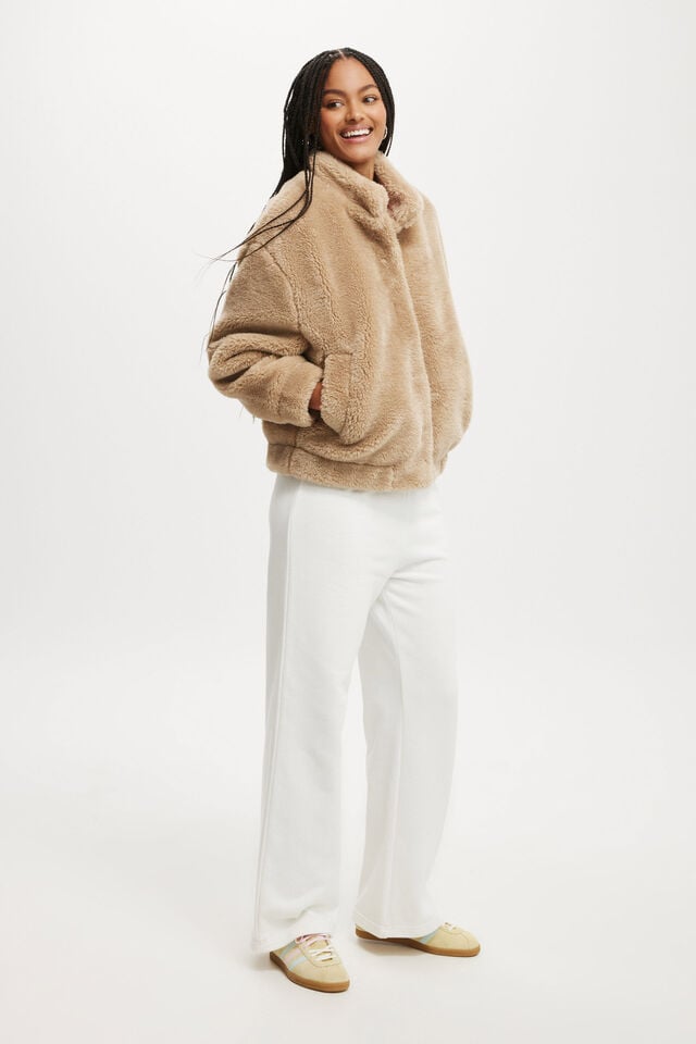 Cotton On Teddy Bomber Jacket Stone