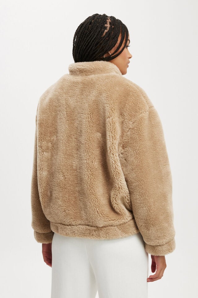 Cotton On Teddy Bomber Jacket Stone
