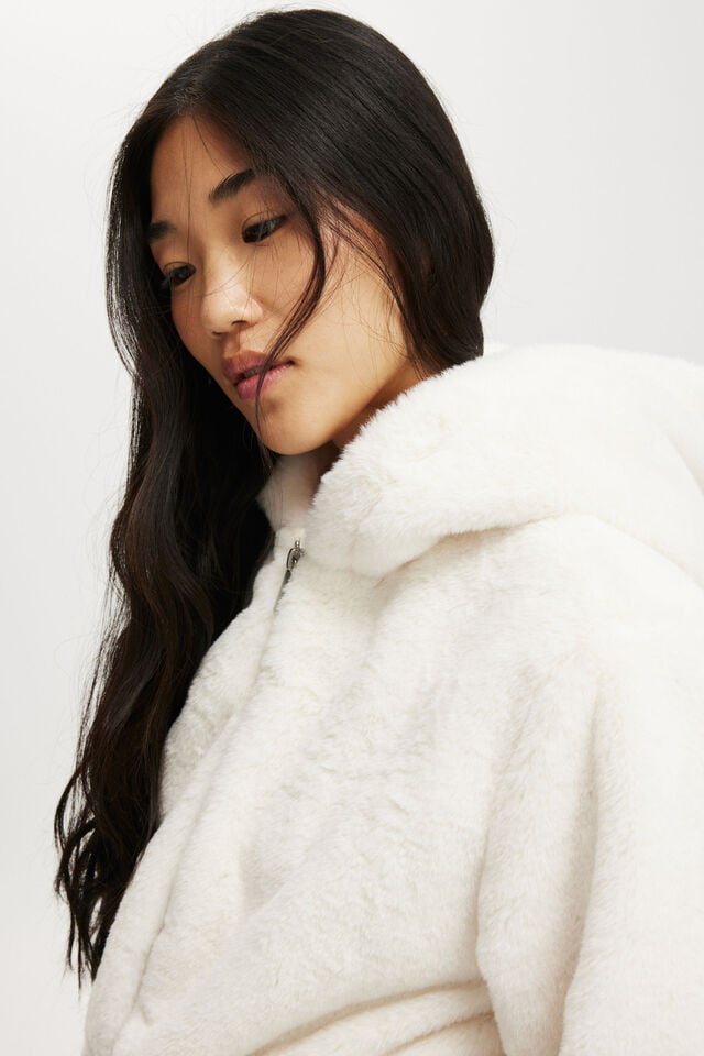 Cotton On Teddy Hooded Jacket Creme Fraiche