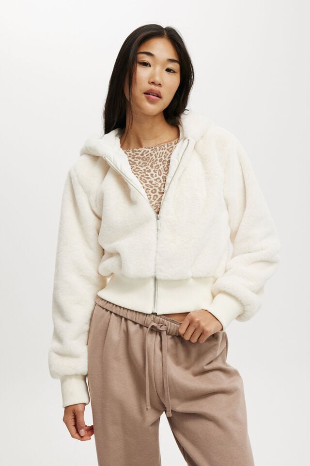 cotton on Teddy Hooded Jacket creme fraiche