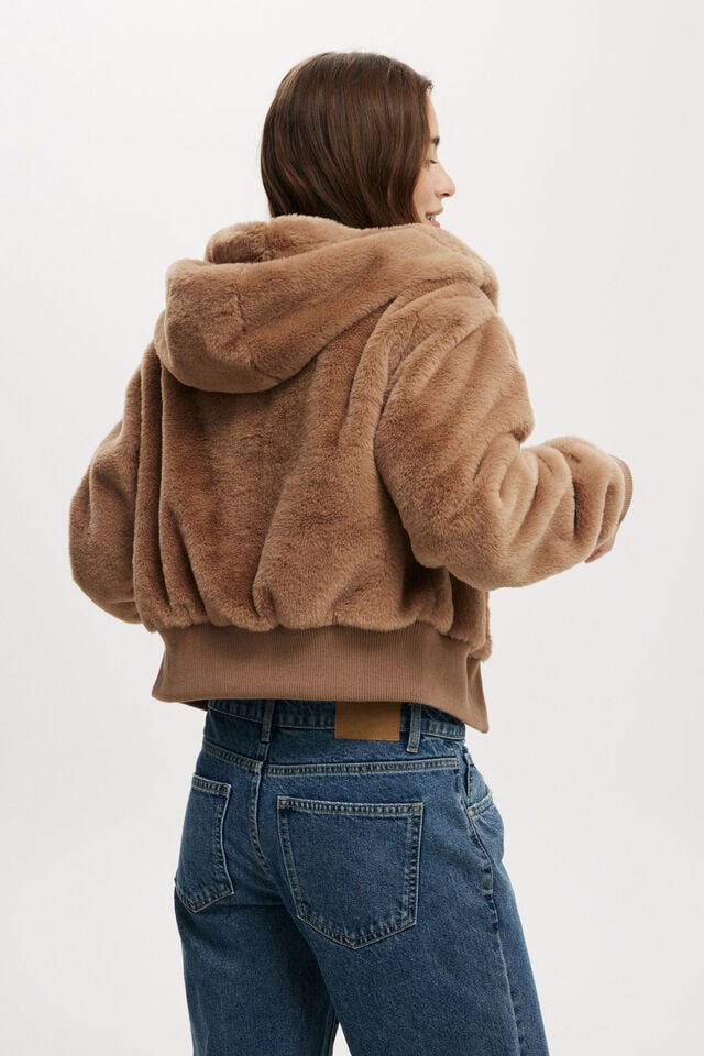 Cotton On Teddy Hooded Jacket Mocha