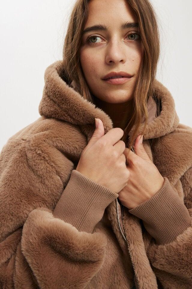 Cotton On Teddy Hooded Jacket Mocha