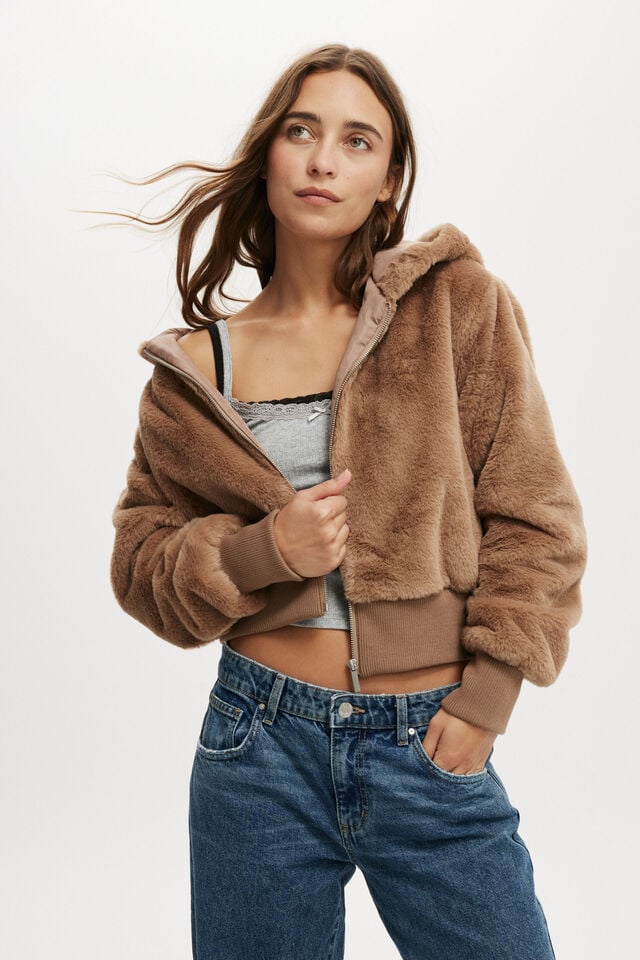 cotton on Teddy Hooded Jacket mocha