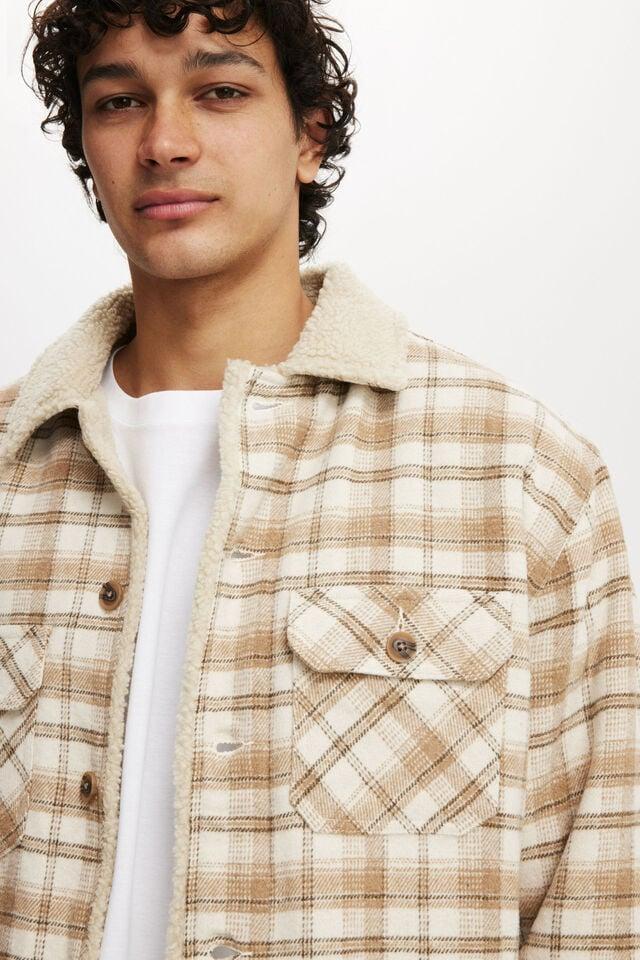 Cotton On Teddy Lined Trucker Natural Check