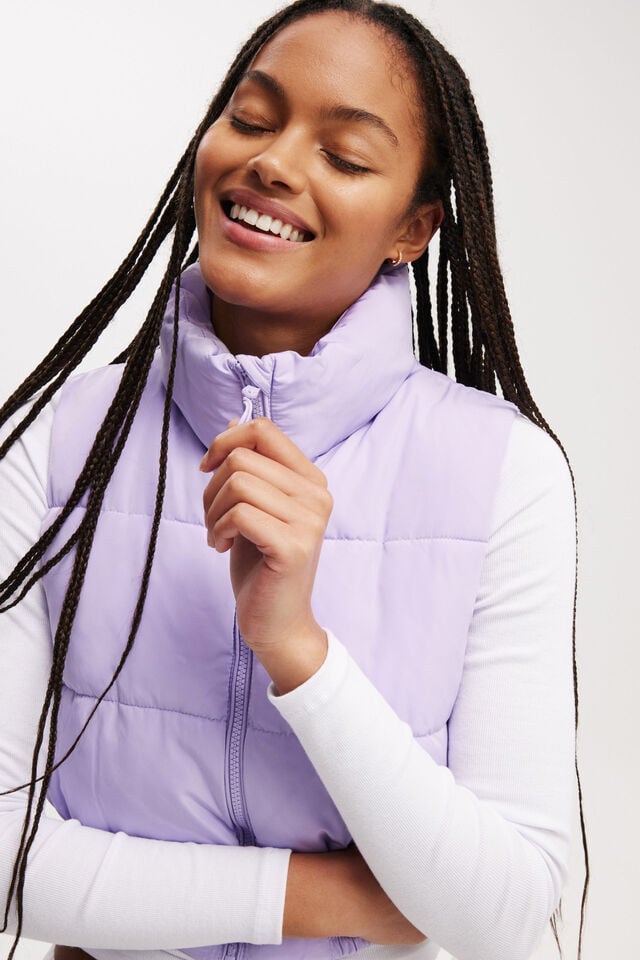 Cotton On The Mother Puffer Crop Vest Purple Rose